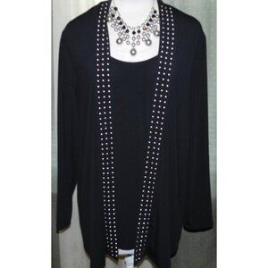 JSP Woman 2X layered stretch blend open front silver studded blouse plus size